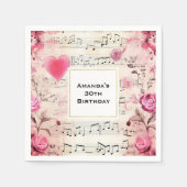 音符とバラヴィンテージデザイン誕生日 スタンダードカクテルナプキン (正面)