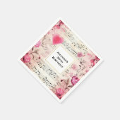 音符とバラヴィンテージデザイン誕生日 スタンダードカクテルナプキン (角)