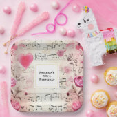 音符とバラヴィンテージデザイン誕生日 ペーパープレート (パーティー)