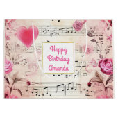 音符とバラヴィンテージデザイン誕生日 ラージペーパーバッグ (正面)