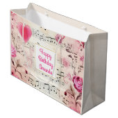 音符とバラヴィンテージデザイン誕生日 ラージペーパーバッグ (正面アングル)