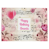 音符とバラヴィンテージデザイン誕生日 ラージペーパーバッグ (裏面)