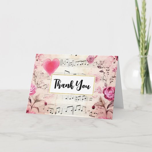 音符とバラヴィンテージデザイン サンキューカード (正面)