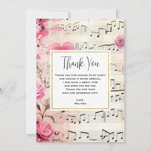 音符とバラヴィンテージデザイン サンキューカード (正面)
