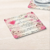 音符とバラヴィンテージデザイン スクエアペーパーコースター (アングル)