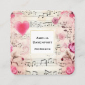 音符とバラヴィンテージデザイン スクエア名刺 (正面)