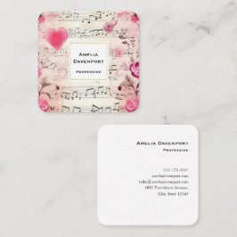 音符とバラヴィンテージデザイン スクエア名刺