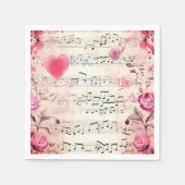 音符とバラヴィンテージデザイン スタンダードカクテルナプキン (正面)