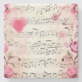 音符とバラヴィンテージデザイン ストーンコースター (正面)