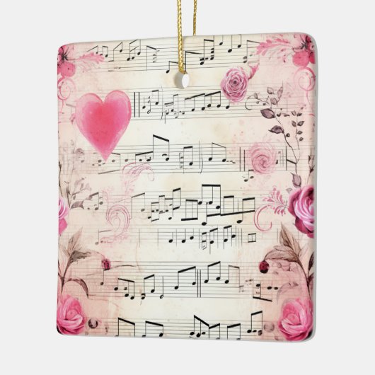 音符とバラヴィンテージデザイン セラミックオーナメント (左)