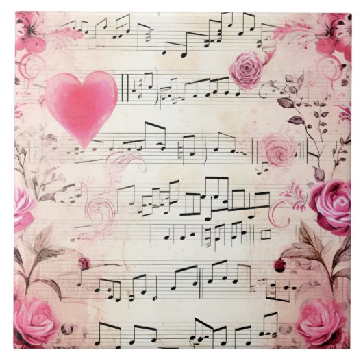 音符とバラヴィンテージデザイン タイル (正面)