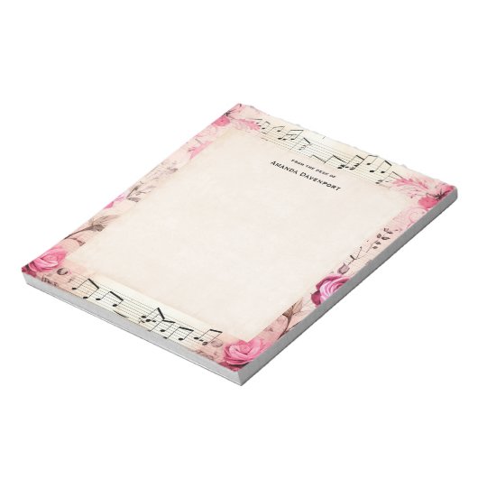 音符とバラヴィンテージデザイン ノートパッド (回転)