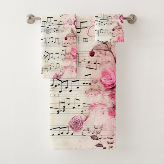 音符とバラヴィンテージデザイン バスタオルセット (インサイチュ)