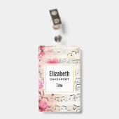 音符とバラヴィンテージデザイン バッジ (クリップ付き裏面)