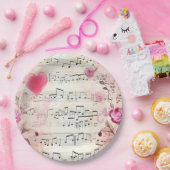 音符とバラヴィンテージデザイン ペーパープレート (パーティー)