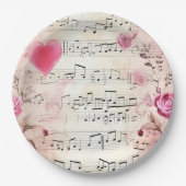 音符とバラヴィンテージデザイン ペーパープレート (正面)