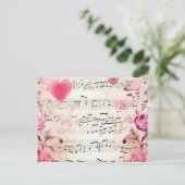 音符とバラヴィンテージデザイン ポストカード (スタンド正面)