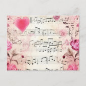 音符とバラヴィンテージデザイン ポストカード (正面)