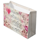 音符とバラヴィンテージデザイン ラージペーパーバッグ (正面アングル)