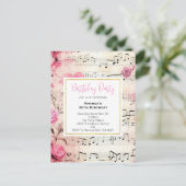 音符とバラヴィンテージ誕生日招待状 ポストカード (スタンド正面)