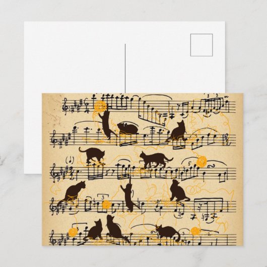 音符と子猫 ポストカード (正面/裏面)