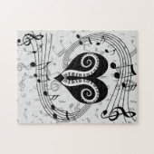 音符のハートおよびピアノ鍵 ジグソーパズル (横)