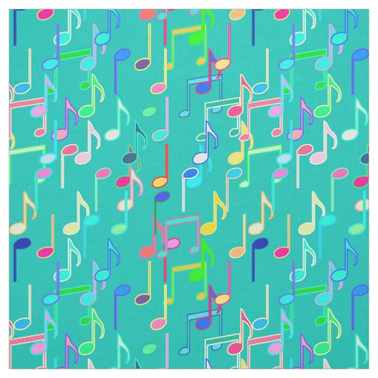 音符のプリント-数々のなターコイズ ファブリック (見本)