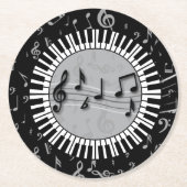 音符の中心が付いている円のピアノ鍵 ラウンドペーパーコースター (正面)