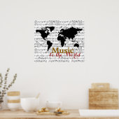 音符の付いた黒い地図 ポスター (キッチン)