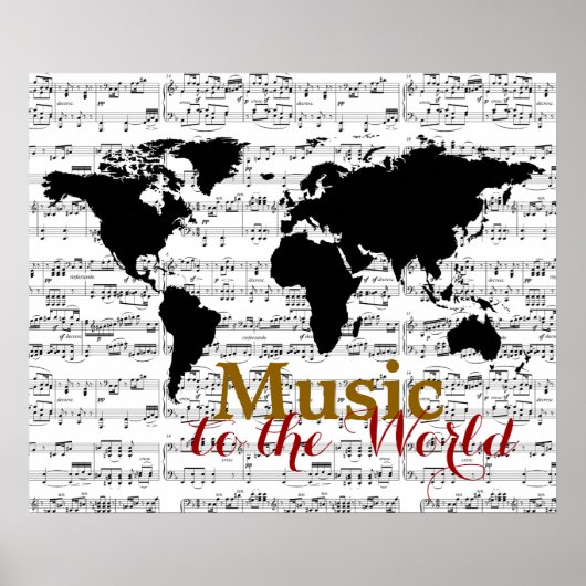 音符の付いた黒い地図 ポスター (正面)