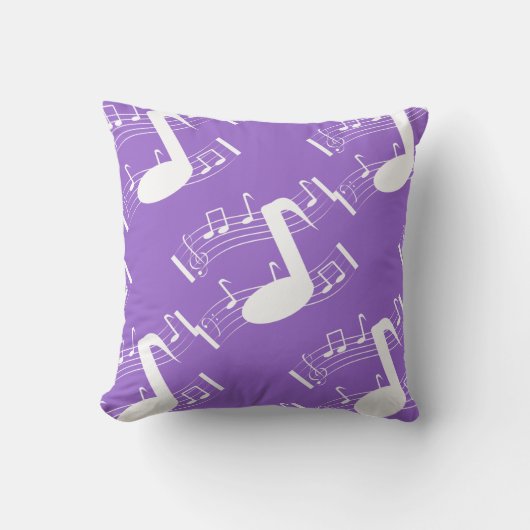 音符の装飾用クッションのラベンダー及び白 クッション (正面)
