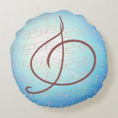 音符は青い音楽ミュージシャンのギフトを置きます ラウンドクッション (裏面)