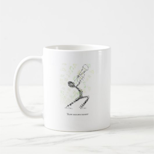 音符を使用して設計されているトランペットを吹いている人 コーヒーマグカップ (左)
