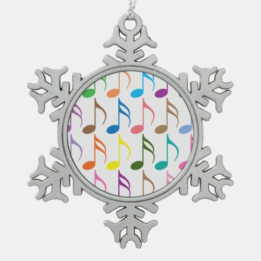 音符カラフルのパターン スノーフレークピューターオーナメント (正面)