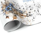 音符スケールブルーウォーター色の花 ラッピングペーパー (ロールコーナー)