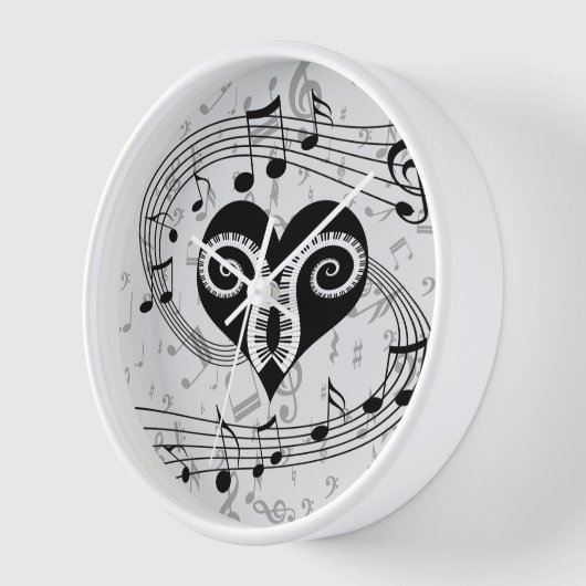 音符ハートとピアノ鍵 壁時計 (傾斜)