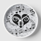 音符ハートとピアノ鍵 壁時計 (正面)