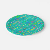 音符プリント-ターコイズ、 ペーパープレート (アングル)