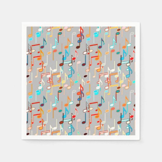 音符プリント – 中灰色数々の, スタンダードカクテルナプキン (正面)