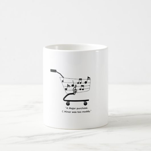 音符付きショッピングカートマグカップ、面白い、ユーモア コーヒーマグカップ (中央)