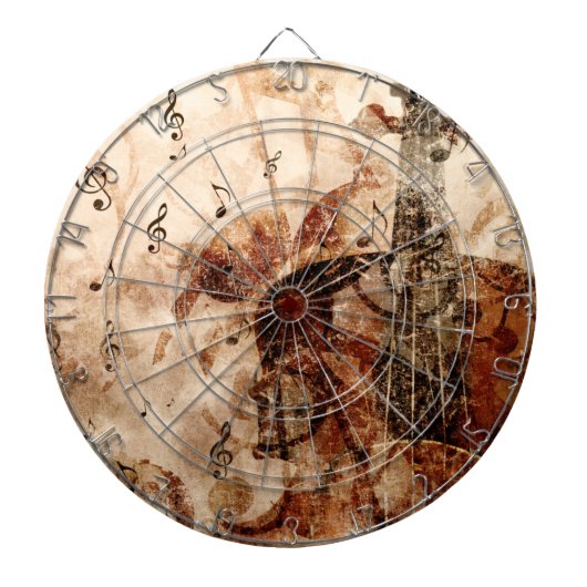 音符付きバイオリンヴィンテージ音楽イラストレーション ダーツボード (正面)