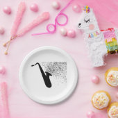 音符付サキソフォンシルエット ペーパープレート (パーティー)