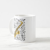 音符付サックス、サクソフォンミュージシャン コーヒーマグカップ (正面左)