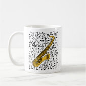 音符付サックス、サクソフォンミュージシャン コーヒーマグカップ (左)