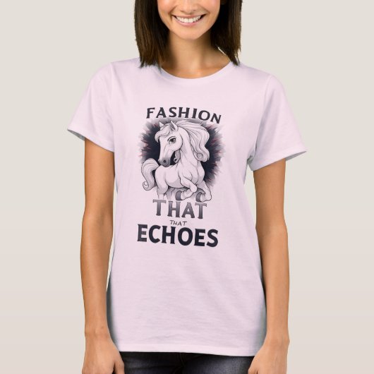 響くファッション：真っ白な馬 Tシャツ (正面)