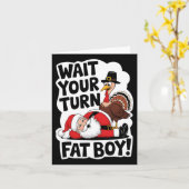 順番待ちぽっちゃり君 面白いトルコ人サンタ 感謝祭 カード (黄色い花)