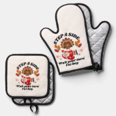 順番待ち太った少年面白い感謝祭 鍋つかみ&鍋敷きセット (正面/裏面)