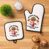 順番待ち太った少年面白い感謝祭 鍋つかみ&鍋敷きセット (トップダウン)