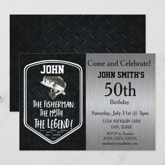 頑丈なアダルト·バス·魚釣りザ·マン·ザ·ミス 招待状 (正面/裏面)