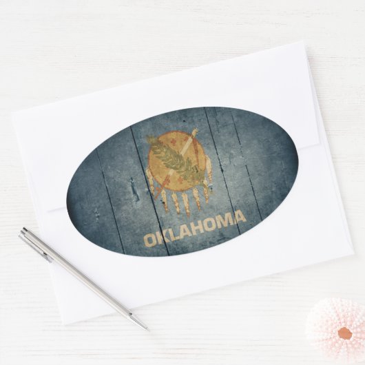 頑丈なウッドオクラホマ州旗 楕円形シール (封筒)